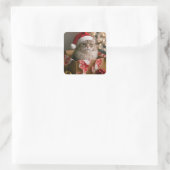 Kerstkat in een doos vierkante sticker (Tas)