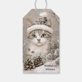 Kerstkat in een knusse omgeving cadeaulabel