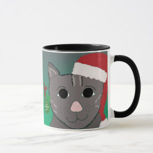 Kerstkat in een Rode Kerstman Hoed Mok