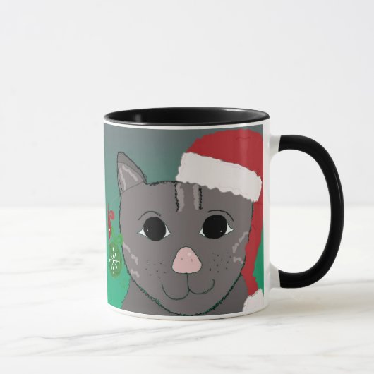 Kerstkat in een Rode Kerstman Hoed Mok (Rechts)