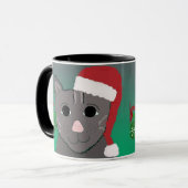 Kerstkat in een Rode Kerstman Hoed Mok (Voorkant links)