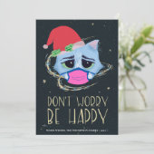 Kerstkat in het gezichtsmasker | Maak je geen zorg Feestdagenkaart (Staand voorkant)