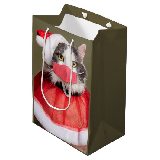 Kerstkat in het gezichtsmasker medium cadeauzakje (Voorkant Gekanteld)