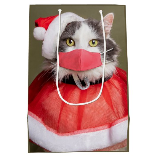 Kerstkat in het gezichtsmasker medium cadeauzakje (Achterkant)