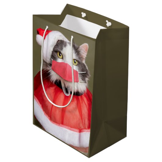 Kerstkat in het gezichtsmasker medium cadeauzakje (Achterkant Gekanteld)