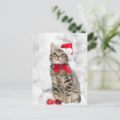 Kerstkat in het Rode Kerstman Pet in de buurt van Feestdagenkaart (Staand voorkant)