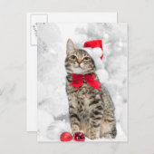 Kerstkat in het Rode Kerstman Pet in de buurt van Feestdagenkaart (Voorkant / Achterkant)