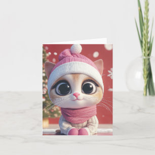 Kerstkat in kerstmuts feestdagen kaart