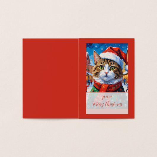 Kerstkat in kerstmuts folie kaarten (Binnen)