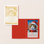 Kerstkat in kerstmuts folie kaarten (Display)