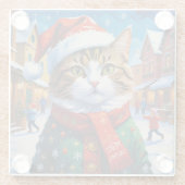 Kerstkat in kerstmuts glazen onderzetter (Achterkant)