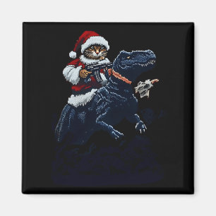 Kerstkat in kerstmuts met pistool en dinosaurus magneet