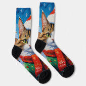 Kerstkat in kerstmuts sokken (Rechts)