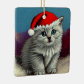 Kerstkat in kerstmuts uit het verleden keramisch ornament (Rechts)