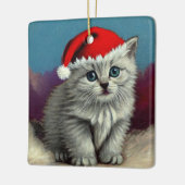 Kerstkat in kerstmuts uit het verleden keramisch ornament (Links)