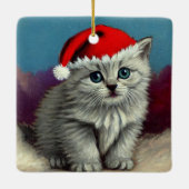 Kerstkat in kerstmuts uit het verleden keramisch ornament (Achterkant)