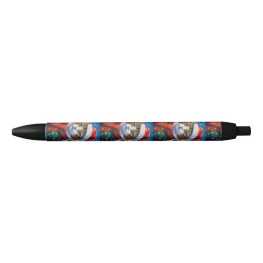 Kerstkat in kerstmuts zwarte inkt pen (Voorkant)