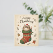 Kerstkat in Kous Briefkaart (Staand voorkant)