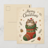 Kerstkat in Kous Briefkaart (Voorkant / Achterkant)