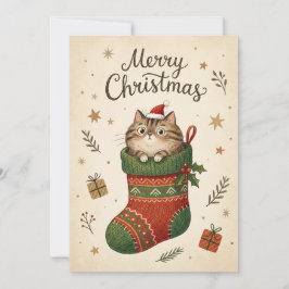 Kerstkat in Kous Feestdagenkaart
