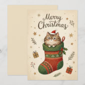 Kerstkat in Kous Feestdagenkaart (Voorkant / Achterkant)