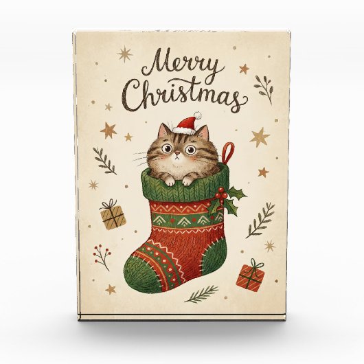 Kerstkat in Kous Fotoblokken (Voorkant)