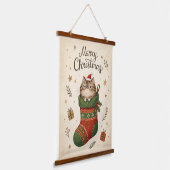 Kerstkat in Kous Hangend Wandkleed (Gebogen)