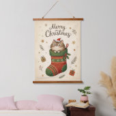 Kerstkat in Kous Hangend Wandkleed (Slaapkamer)