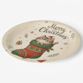 Kerstkat in Kous Papieren Bordje (Gekanteld)