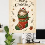 Kerstkat in Kous Poster (Thuiskantoor)