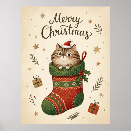 Kerstkat in Kous Poster (Voorkant)