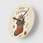 Kerstkat in Kous Ronde Klok (Hoek)