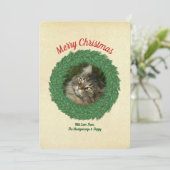 Kerstkat in krans huisdier foto feestdagenkaart (Staand voorkant)