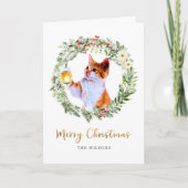 Kerstkat in krans met lantaarn feestdagen kaart (Voorkant)