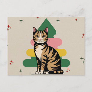 Kerstkat in mid-century modern stijl met pastel bo briefkaart
