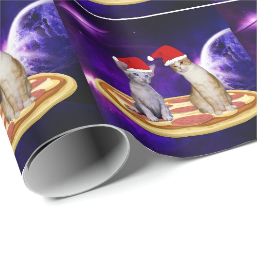 KERSTKAT IN RUIMTE PIZZA INP AKPAPIER CADEAUPAPIER (Rol Hoek)