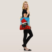 Kerstkat in Santa Hat Amid Poinsettia Tote Bag (Op model)