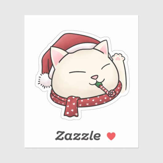 Kerstkat in Santa Hat met sjaal Sticker (Vel)