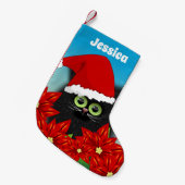 Kerstkat in Santa Hat Poinsettia - Gepersonaliseer Kleine Kerstsok (Voorkant (Hangend))