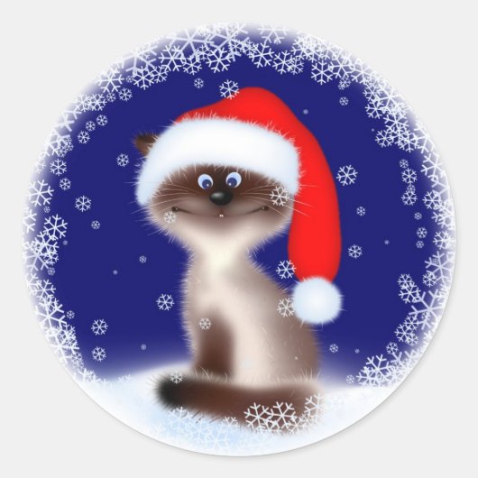 Kerstkat in Santa Hat Ronde Sticker (Voorkant)