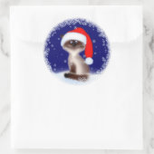 Kerstkat in Santa Hat Ronde Sticker (Tas)