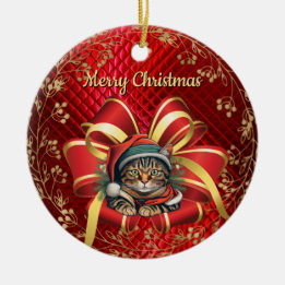 Kerstkat in vintage stijl keramisch ornament