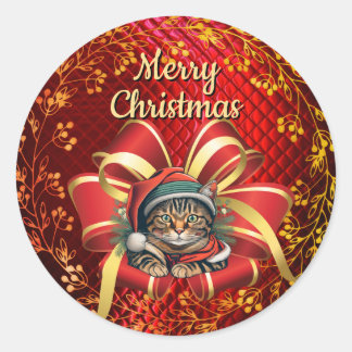 Kerstkat in vintage stijl ronde sticker