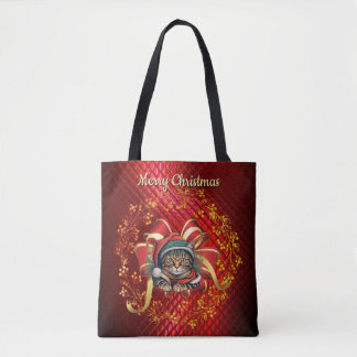 Kerstkat in vintage stijl tote bag