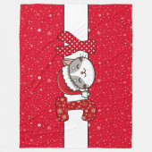 Kerstkat "JOY" Rood Wit Sneeuwvlok & Stippen Fleece Deken (Voorkant)