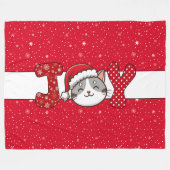 Kerstkat "JOY" Rood Wit Sneeuwvlok & Stippen Fleece Deken (Voorkant (Horizontaal))