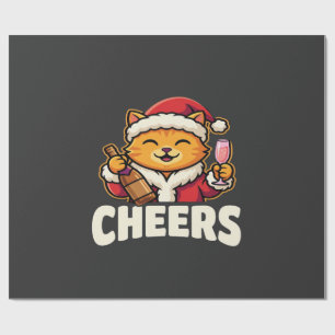 Kerstkat juicht over drankgebruik tijdens de feest cadeaupapier
