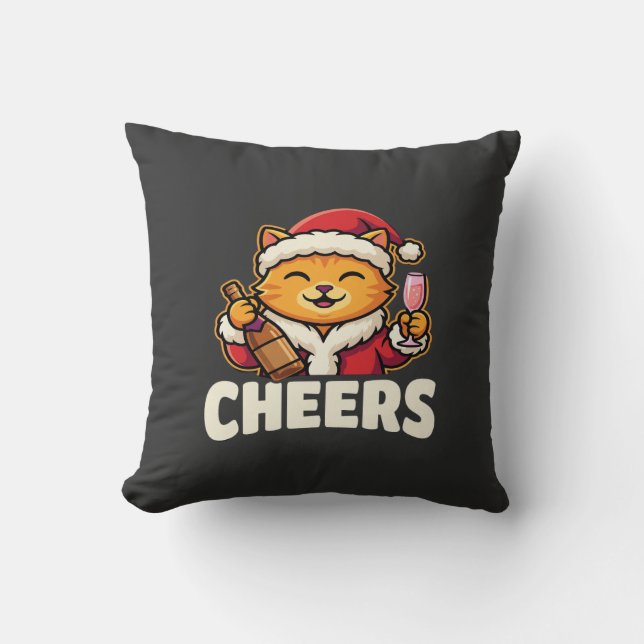 Kerstkat juicht over drankgebruik tijdens de feest kussen (Voorkant)