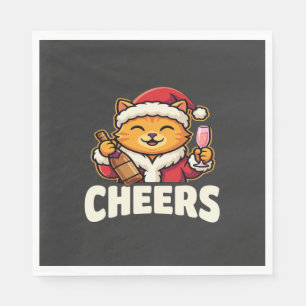 Kerstkat juicht over drankgebruik tijdens de feest servet