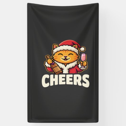 Kerstkat juicht over drankgebruik tijdens de feest spandoek (Verticaal)